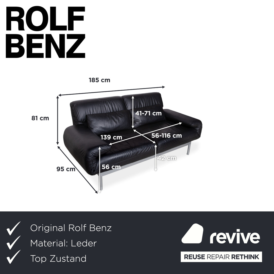 Canapé deux places Rolf Benz Plura en cuir noir à commande manuelle