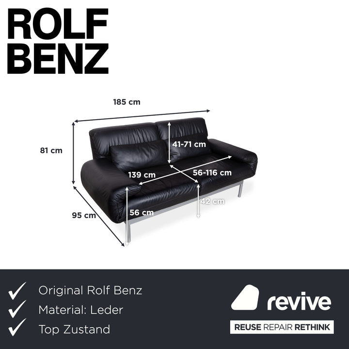 Canapé deux places Rolf Benz Plura en cuir noir à commande manuelle