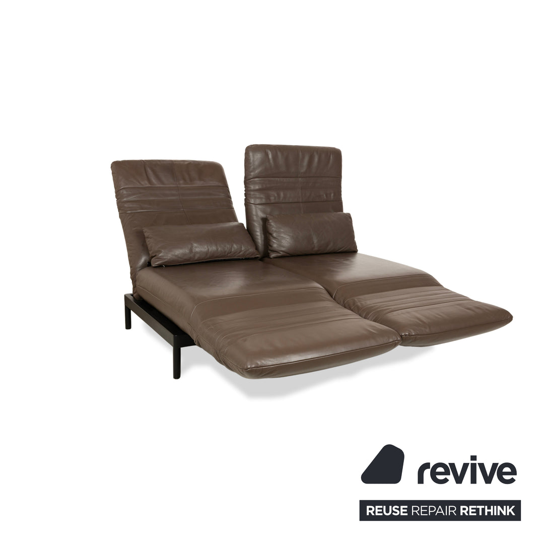 Rolf Benz Plura Leather Two-Seater Sofa Couch Brown Manual Function Sleep Function