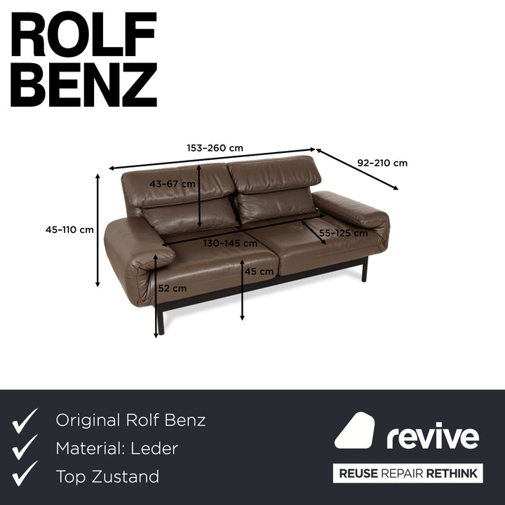 Rolf Benz Plura Leather Two-Seater Sofa Couch Brown Manual Function Sleep Function