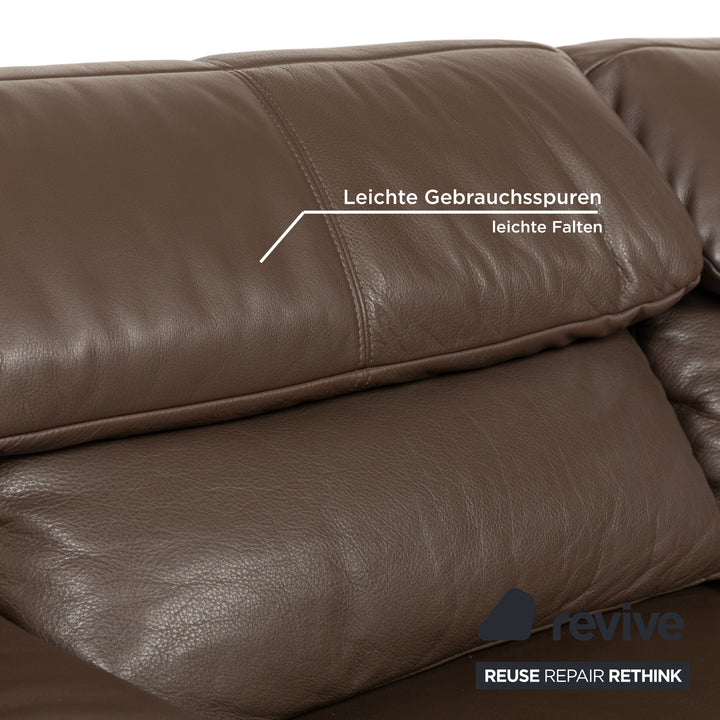 Rolf Benz Plura Leather Two-Seater Sofa Couch Brown Manual Function Sleep Function