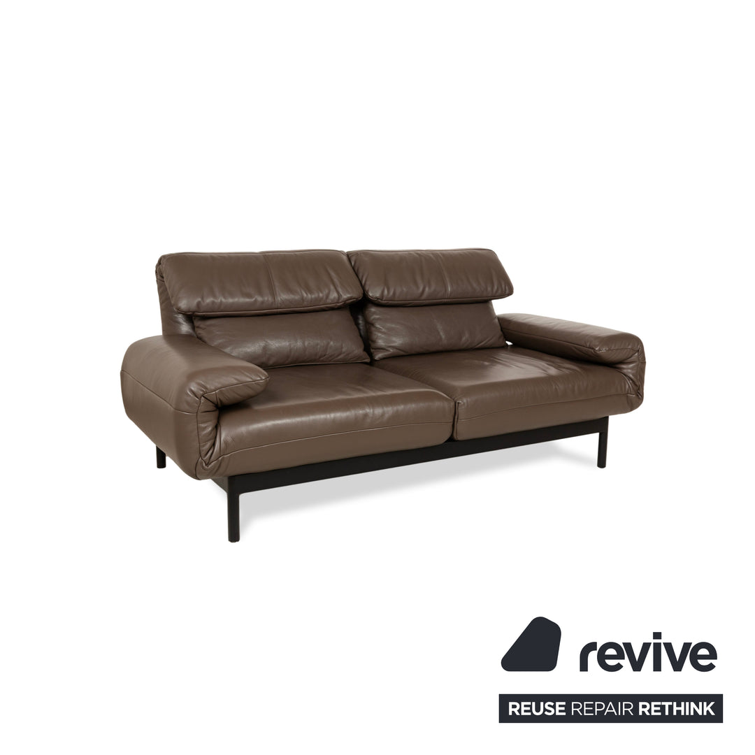 Rolf Benz Plura Leather Two-Seater Sofa Couch Brown Manual Function Sleep Function