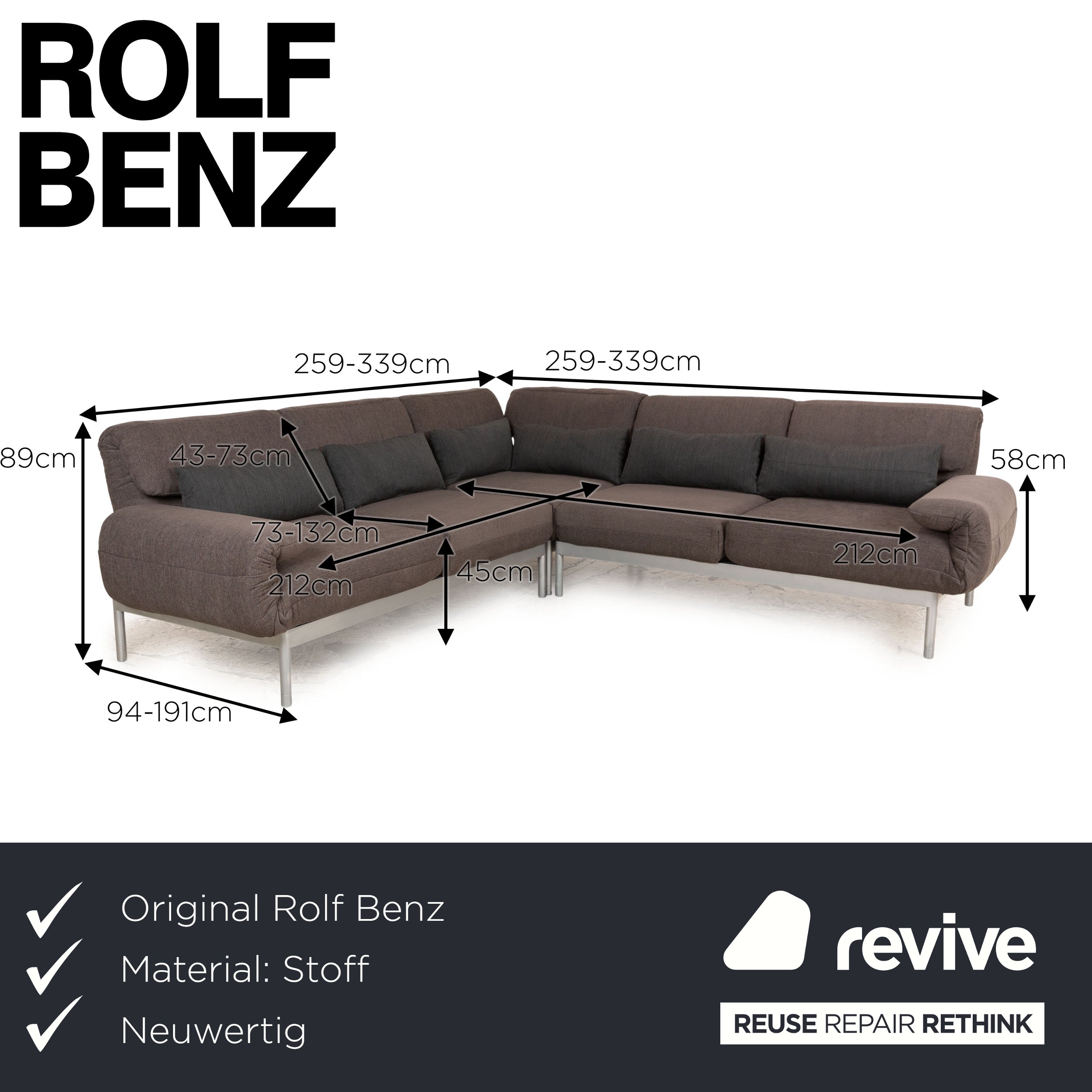 Rolf Benz Plura Stoff Ecksofa Braun manuelle Funktion Relaxfunktion Sofa Couch Neubezug