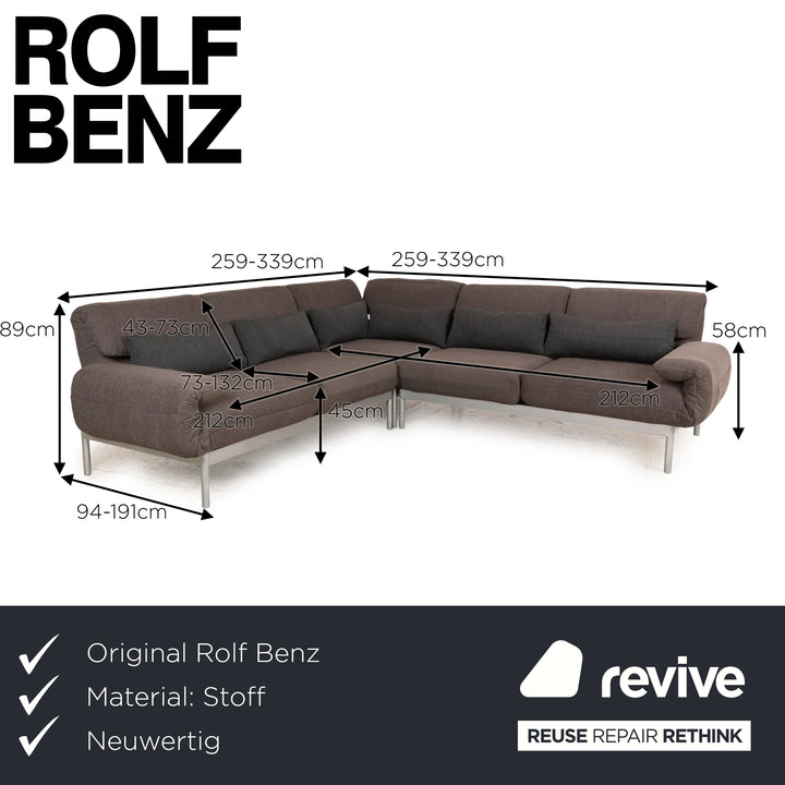 Rolf Benz Plura fabric corner sofa brown manual function relaxation function sofa couch