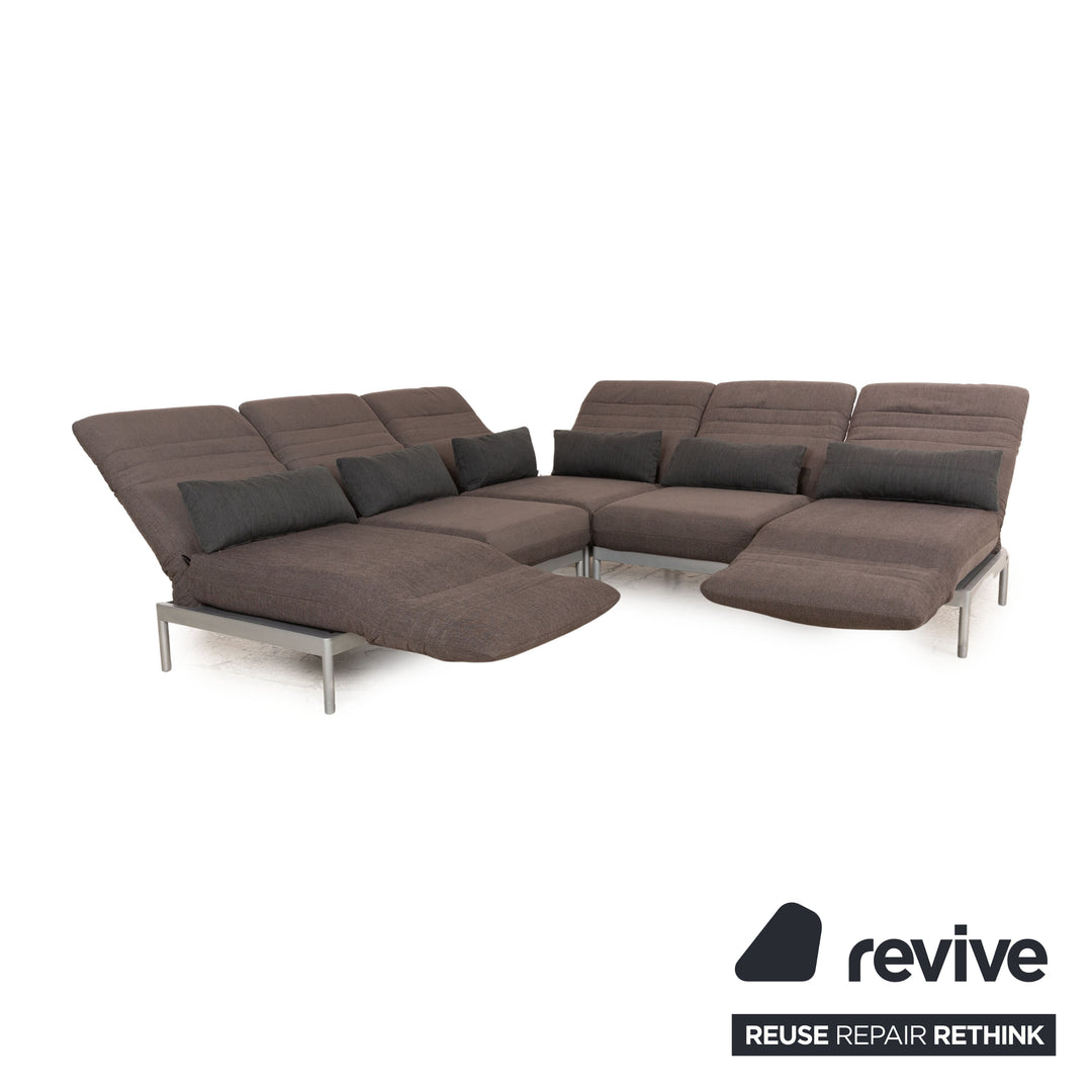 Rolf Benz Plura fabric corner sofa brown manual function relaxation function sofa couch