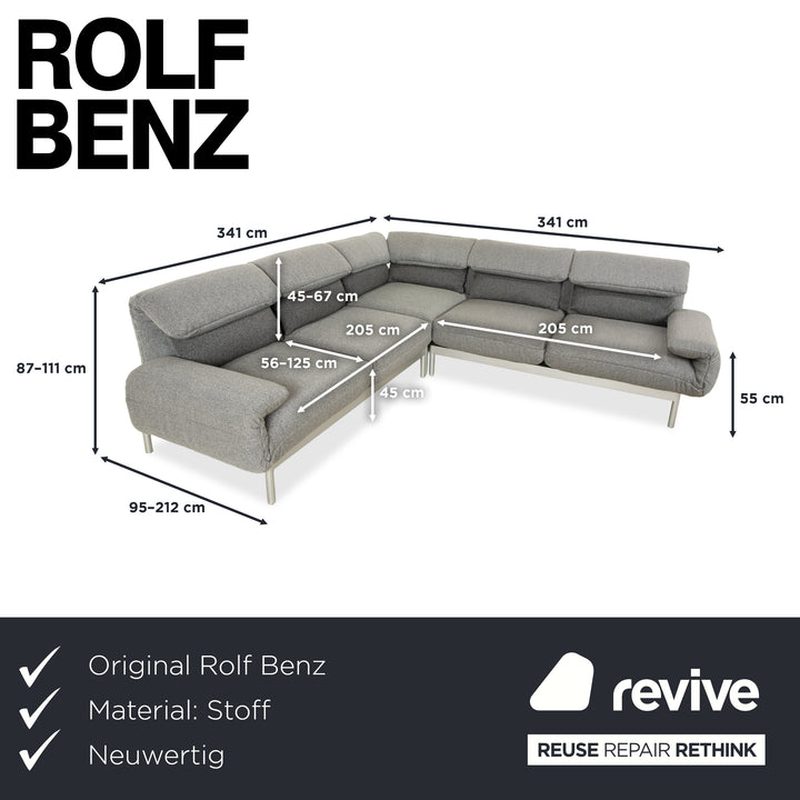Rolf Benz Plura Stoff Ecksofa Grau manuelle Funktion Sofa Couch Neubezug