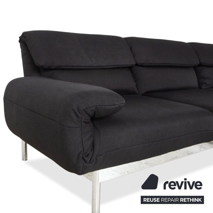 Canapé d'angle Rolf Benz Plura en tissu noir, à réglage manuel, finition chromée