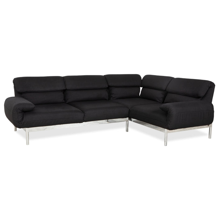 Canapé d'angle Rolf Benz Plura en tissu noir, à réglage manuel, finition chromée