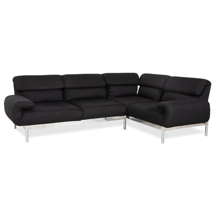 Canapé d'angle Rolf Benz Plura en tissu noir, à réglage manuel, finition chromée