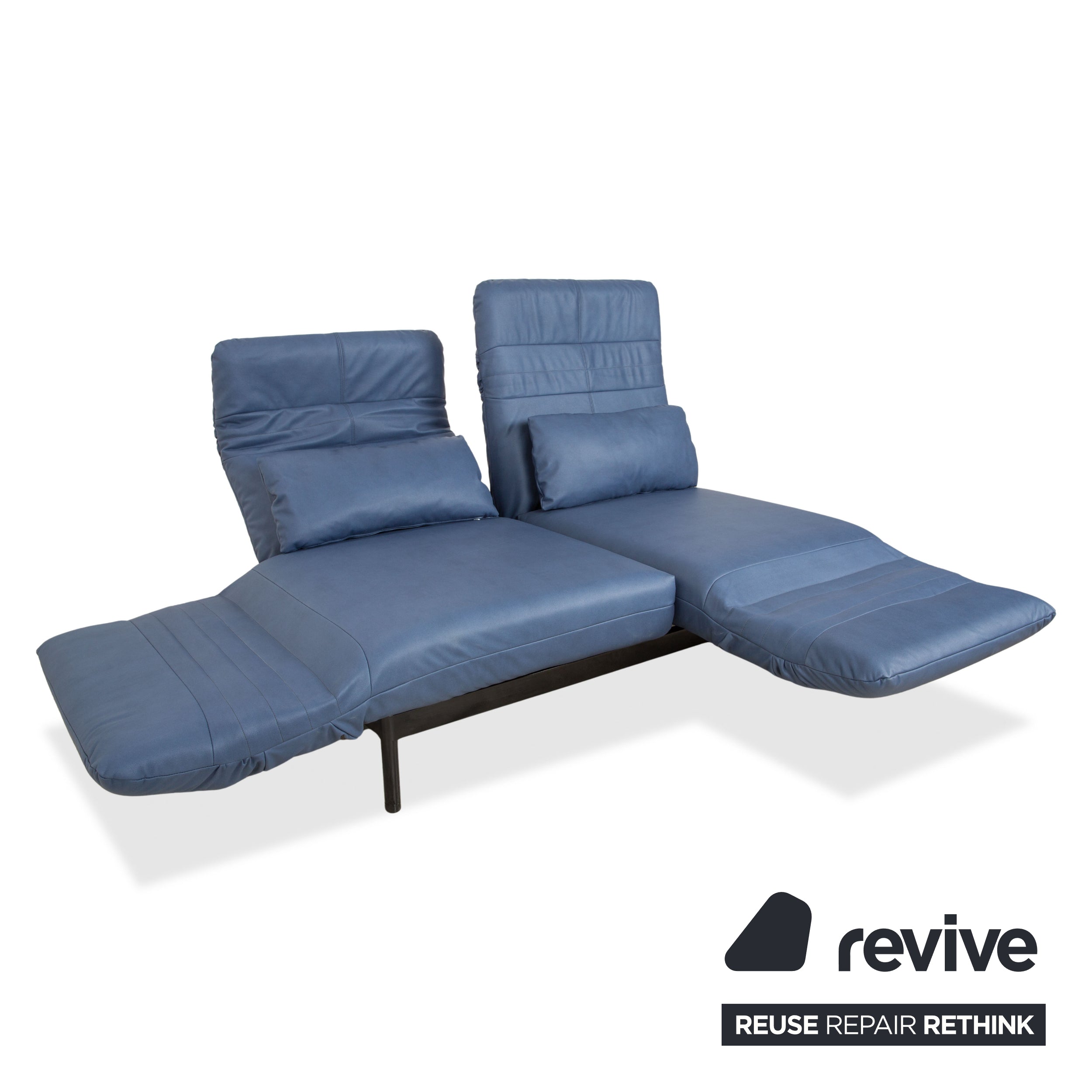 Rolf Benz Plura Zweisitzer Leder Sofa Blau manuelle Funktion Neubezug GAVIN 113