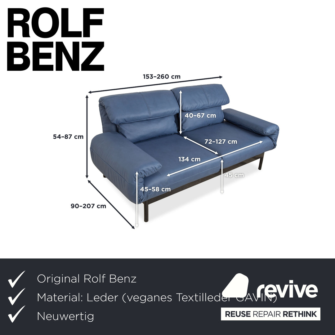 Canapé deux places en cuir Rolf Benz Plura, bleu, fonction manuelle, retapissé, GAVIN 113