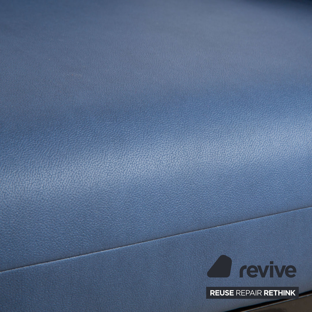 Canapé deux places en cuir Rolf Benz Plura, bleu, fonction manuelle, retapissé, GAVIN 113