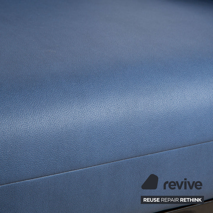 Canapé deux places en cuir Rolf Benz Plura, bleu, fonction manuelle, retapissé, GAVIN 113