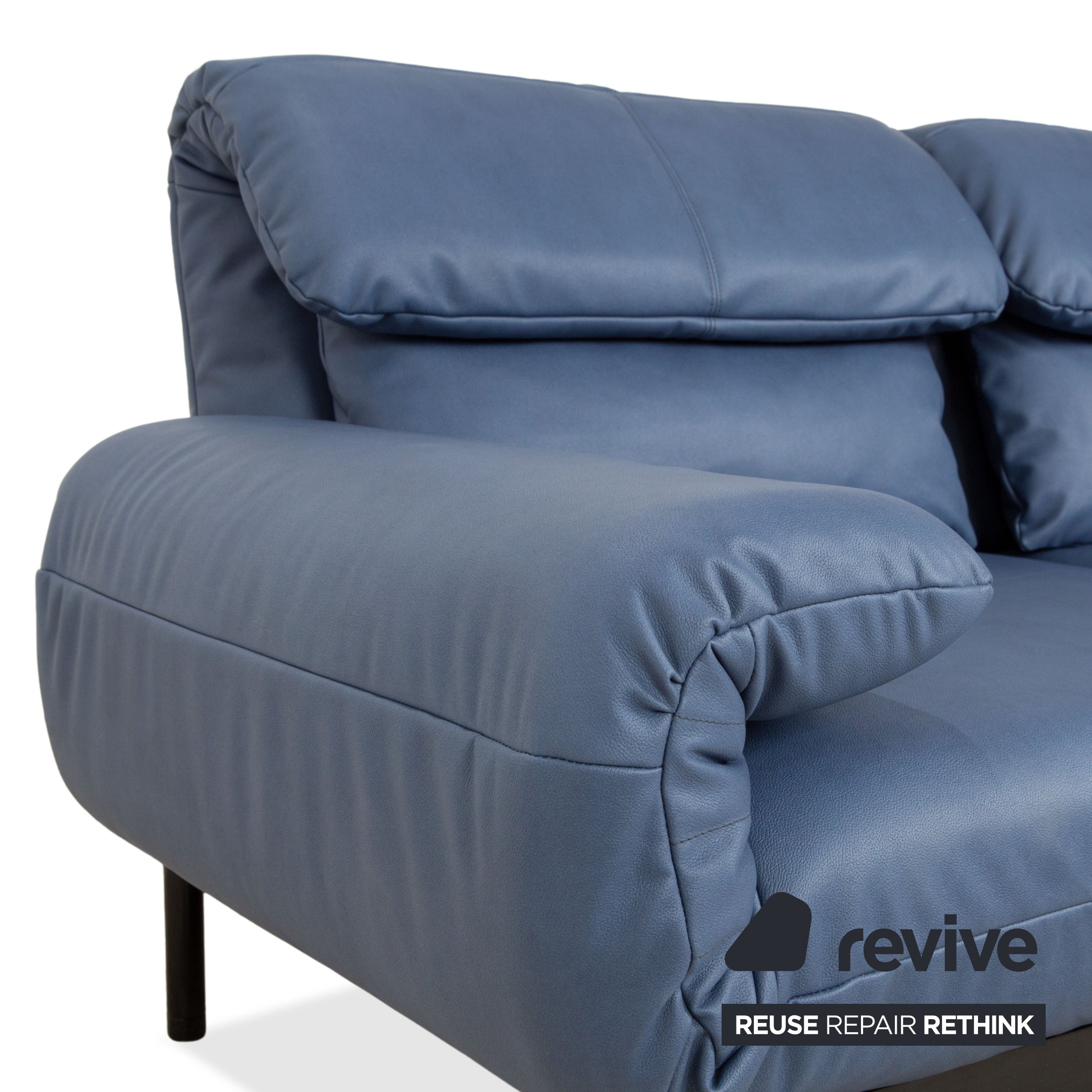 Rolf Benz Plura Zweisitzer Leder Sofa Blau manuelle Funktion Neubezug GAVIN 113