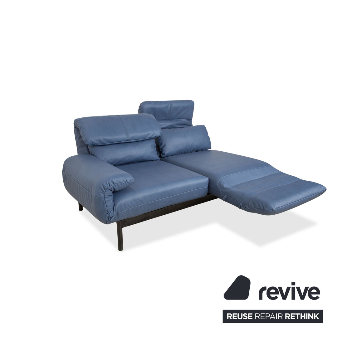 Canapé deux places en cuir Rolf Benz Plura, bleu, fonction manuelle, retapissé, GAVIN 113