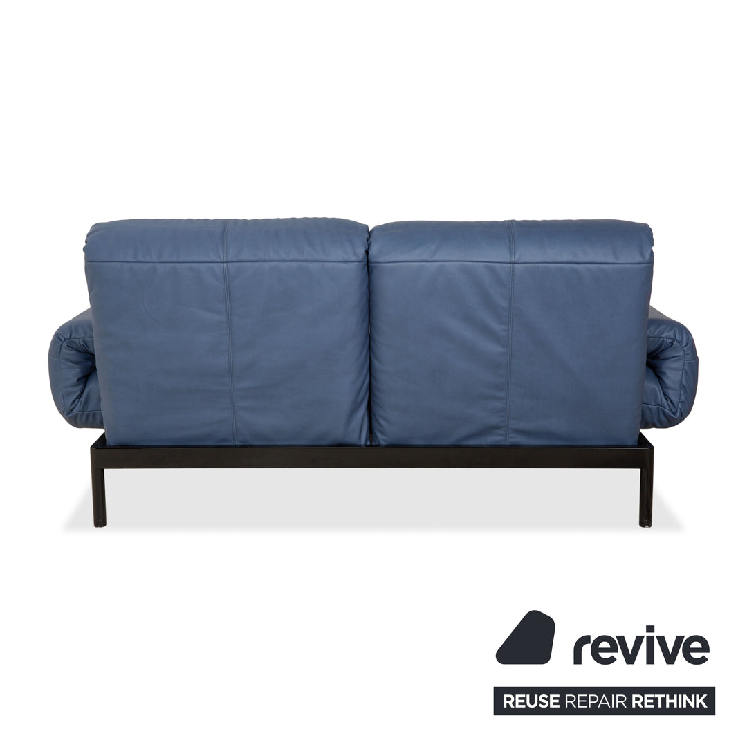 Canapé deux places en cuir Rolf Benz Plura, bleu, fonction manuelle, retapissé, GAVIN 113