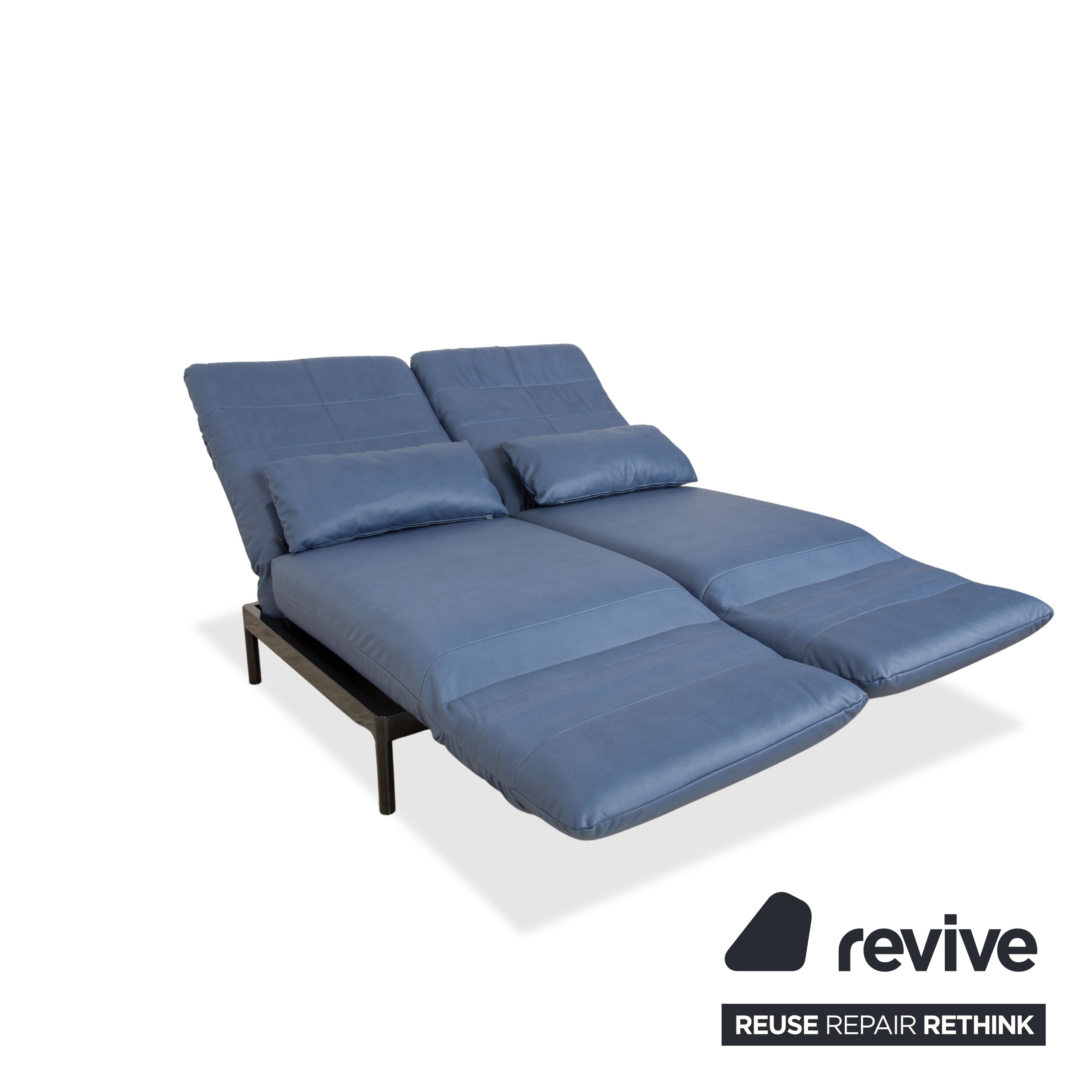 Rolf Benz Plura Zweisitzer Leder Sofa Blau manuelle Funktion Neubezug GAVIN 113