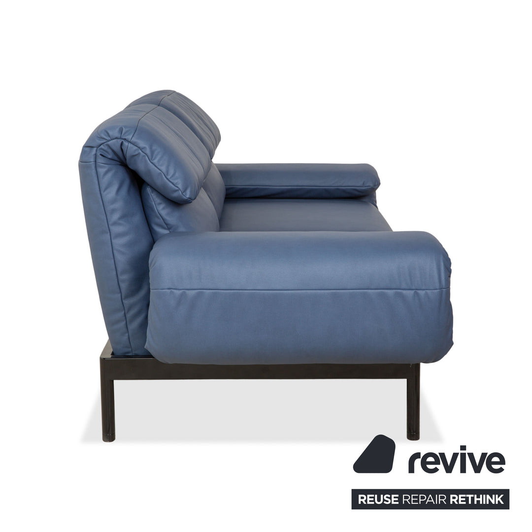 Canapé deux places en cuir Rolf Benz Plura, bleu, fonction manuelle, retapissé, GAVIN 113