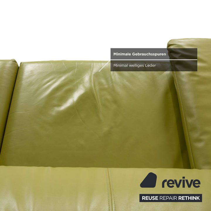 Rolf Benz Plura Zweisitzer Leder Sofa Grün Gelb manuelle Funktion