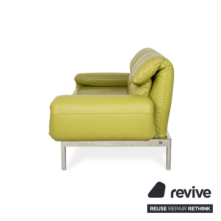 Rolf Benz Plura Zweisitzer Leder Sofa Grün Gelb manuelle Funktion