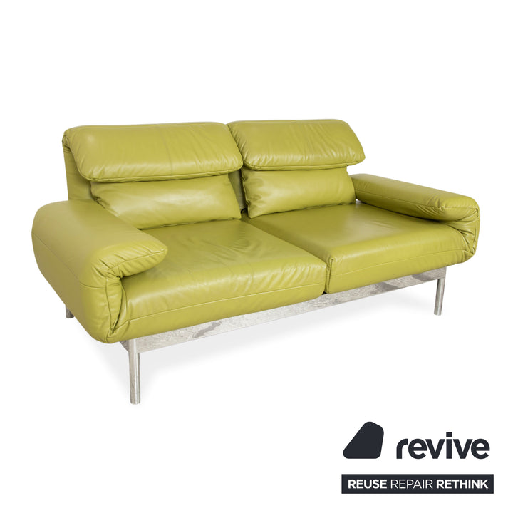 Rolf Benz Plura Zweisitzer Leder Sofa Grün Gelb manuelle Funktion