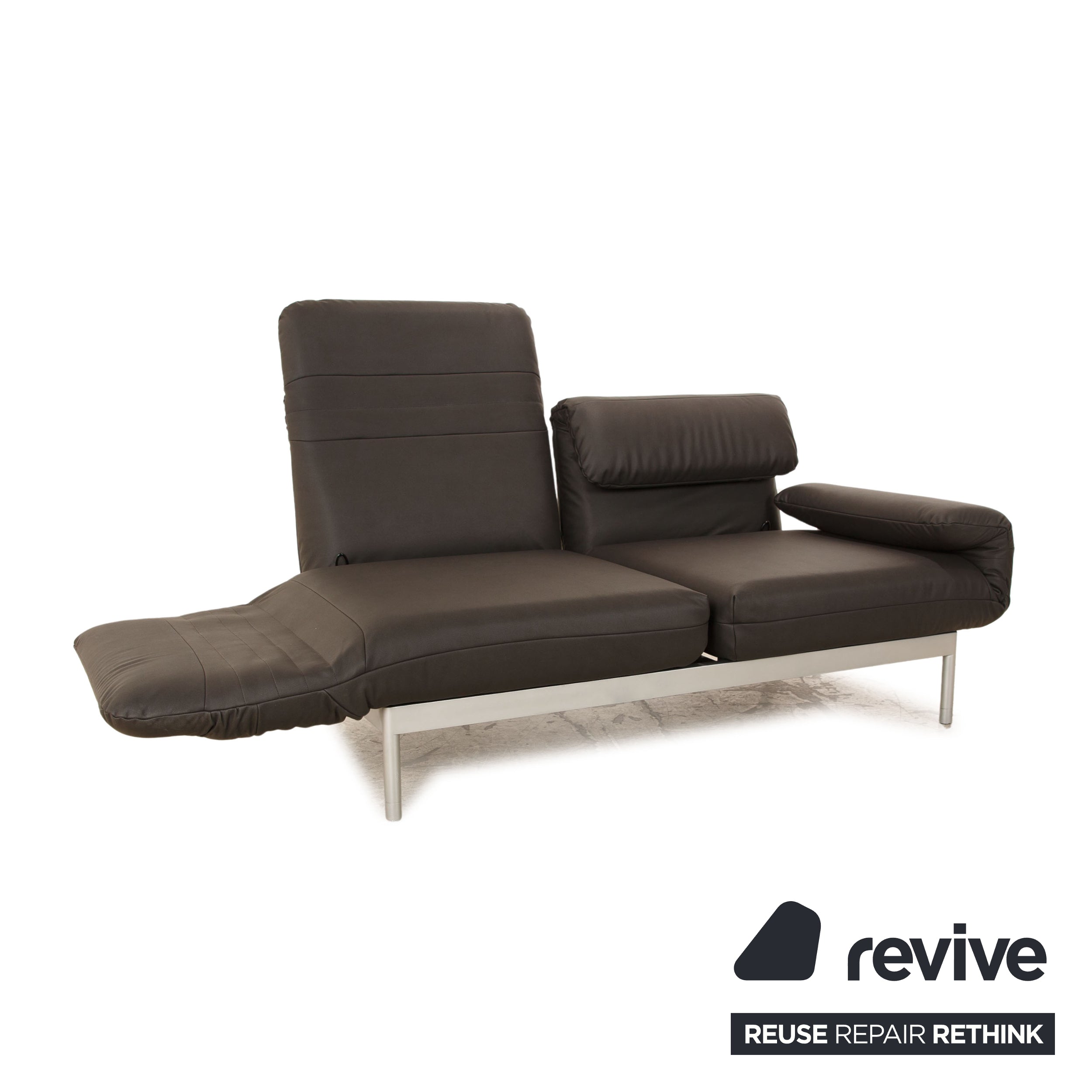 Rolf Benz Plura Zweisitzer Sofa veganes Leder (Textilleder) Schwarz Grau manuelle Funktion Couch Relaxfunktion