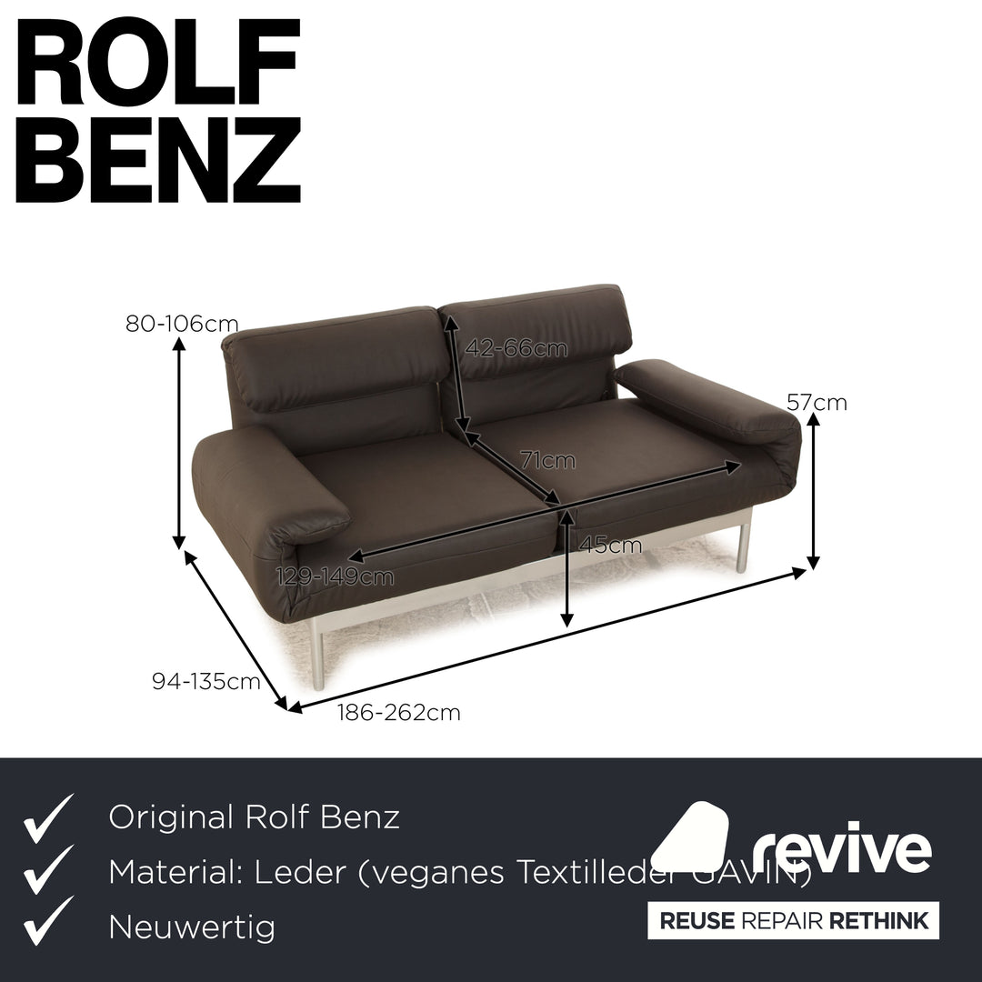 Rolf Benz Plura two-seater sofa vegan leather (textile leather) black grey manual function couch relaxation function