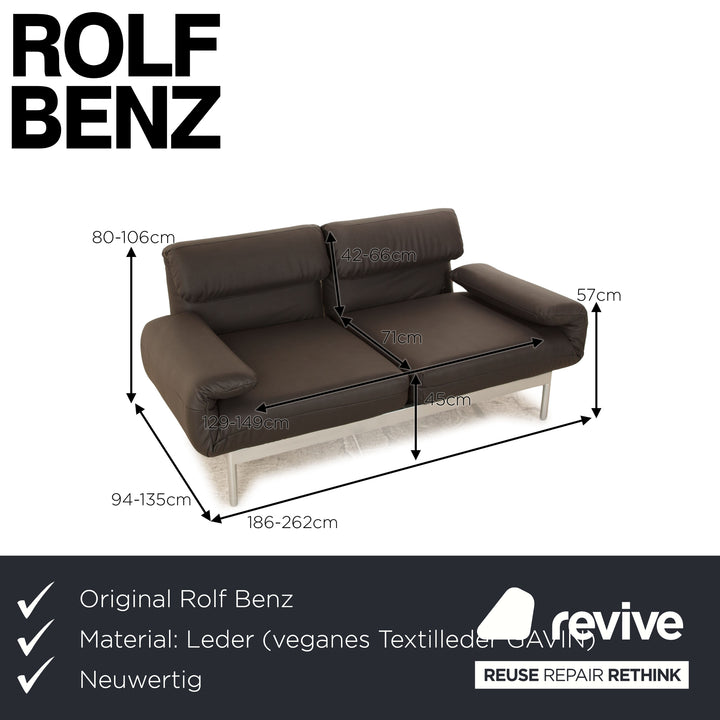 Rolf Benz Plura Zweisitzer Sofa veganes Leder (Textilleder) Schwarz Grau manuelle Funktion Couch Relaxfunktion