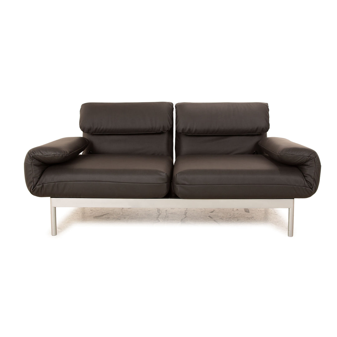 Rolf Benz Plura two-seater sofa vegan leather (textile leather) black grey manual function couch relaxation function