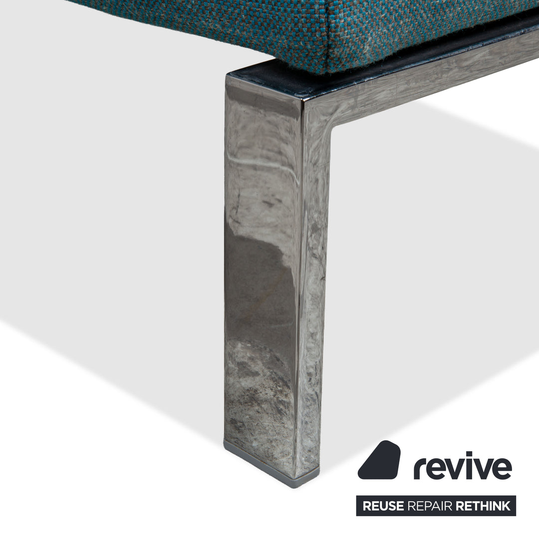 Rolf Benz Fabric Stool Blue Turquoise Chrome Feet