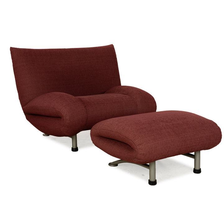 Ensemble de fauteuils en tissu Rolf Benz avec tabouret rouge vin