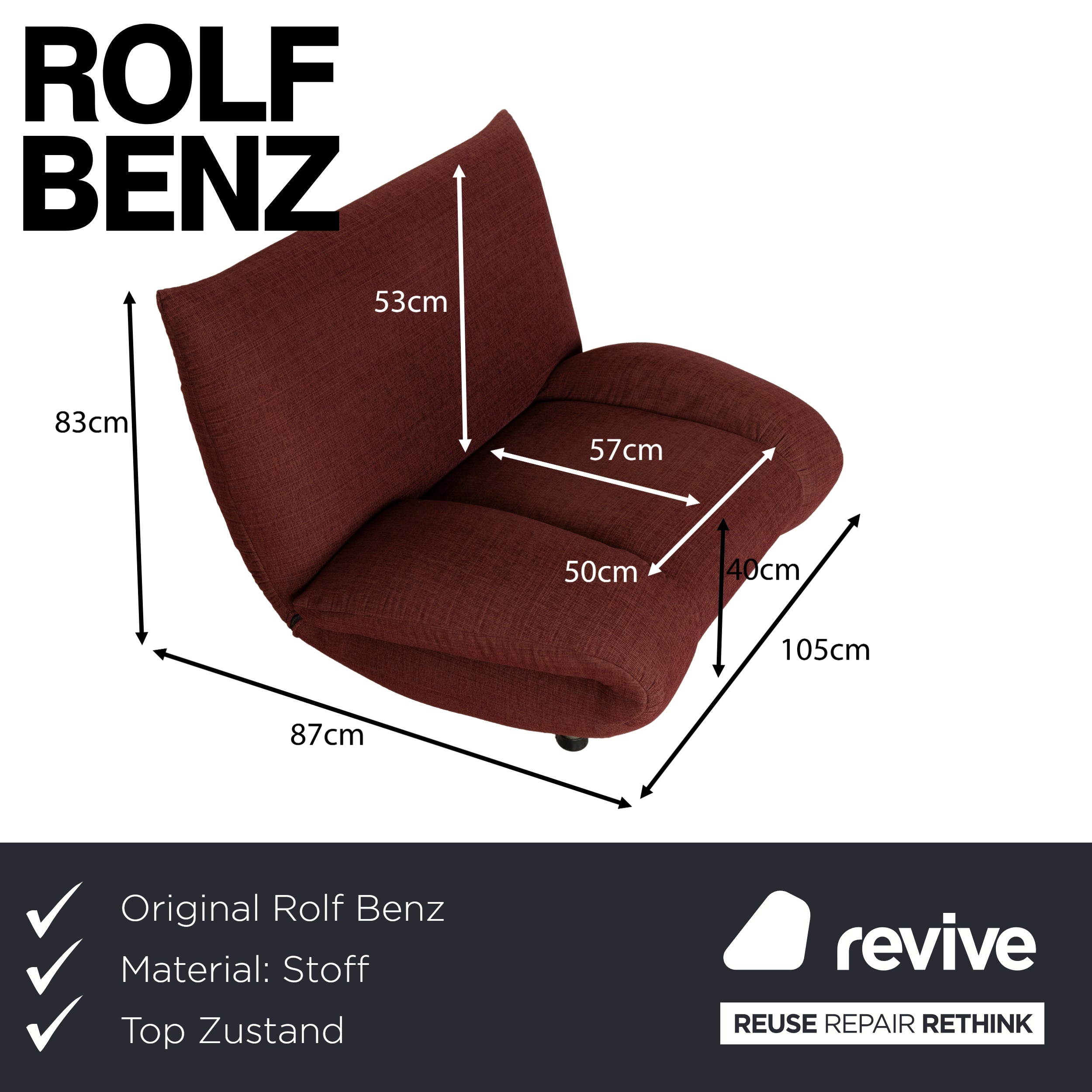 Rolf Benz Stoff Sessel Weinrot