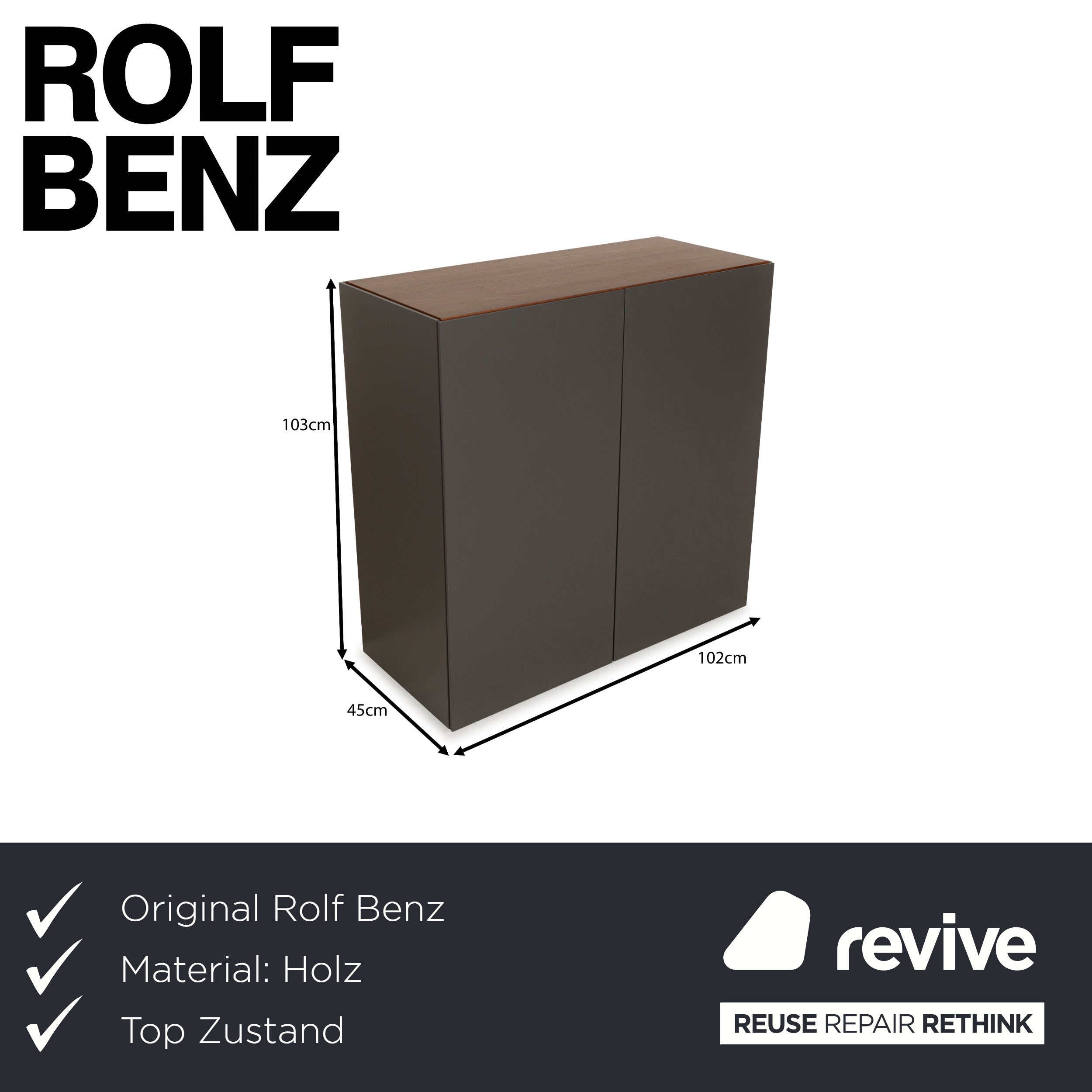 Buffet en bois Rolf Benz Stretto avec portes d'armoire grises