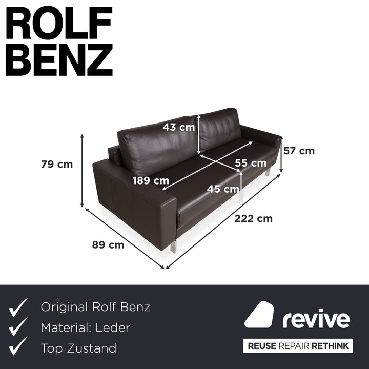 Canapé trois places en cuir marron Rolf Benz Vida