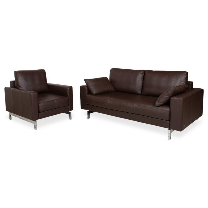 Rolf Benz Vida Garnitur Leder Zweisitzer Sessel Braun Sofa Couch Chrom