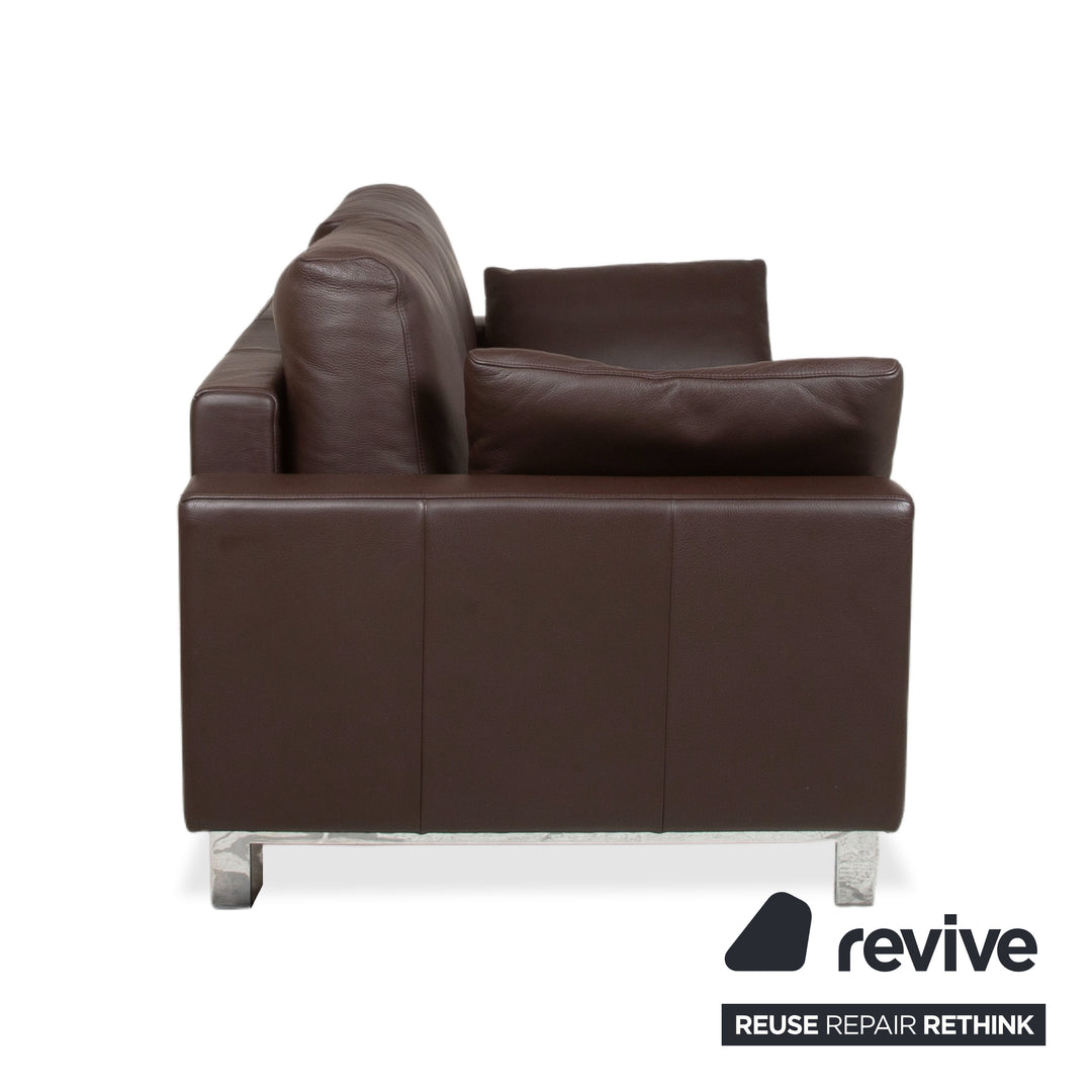 Rolf Benz Vida Sofa Set Leather Two-Seater Armchair Brown Couch Chrome