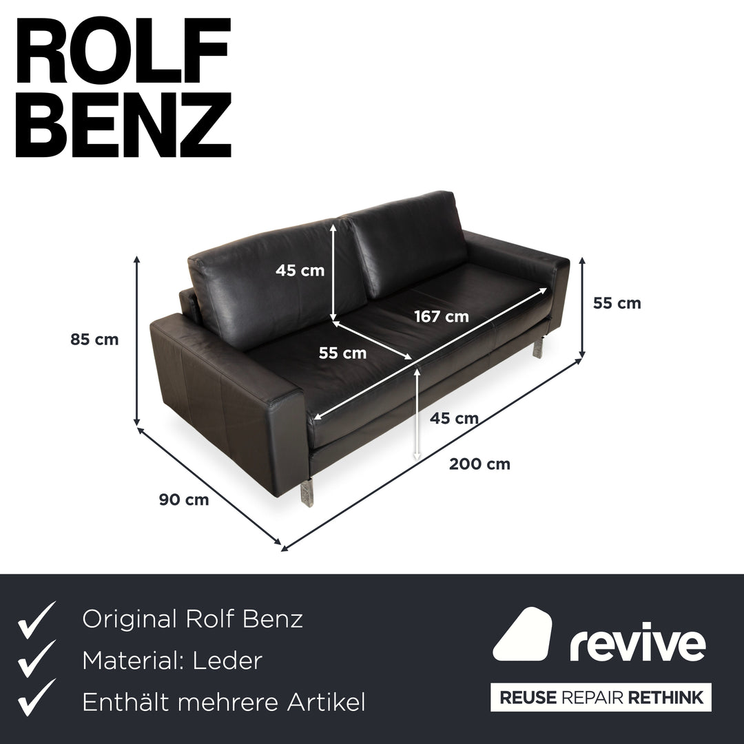 Rolf Benz Vida Leder 2x Dreisitzer Schwarz Sofa Couch
