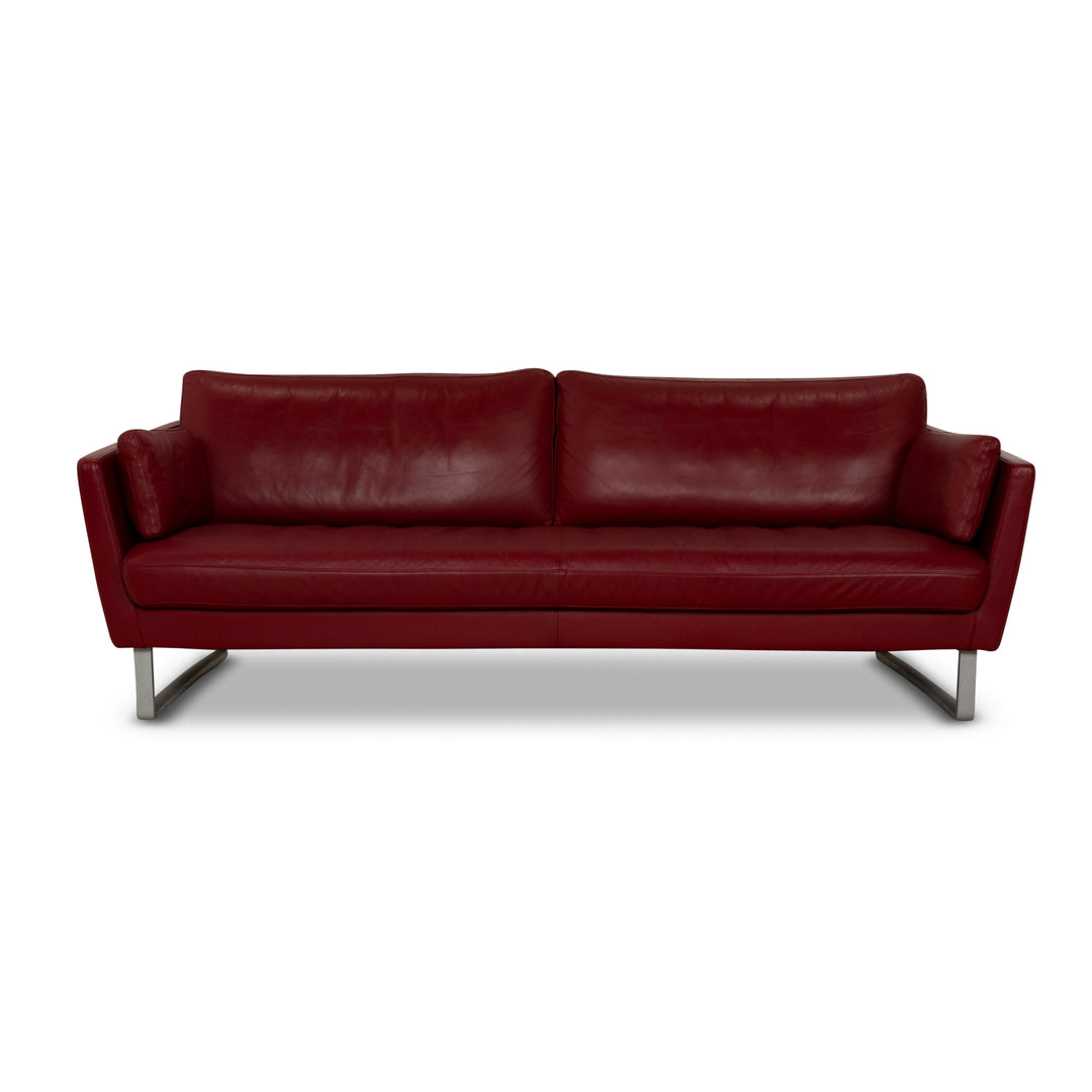 Rolf Benz Vida Leather Three Seater Red Wine Red Sofa Couch