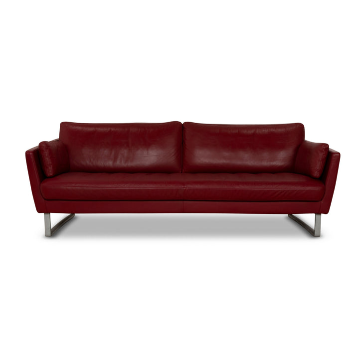 Rolf Benz Vida Leder Dreisitzer Rot Weinrot Sofa Couch