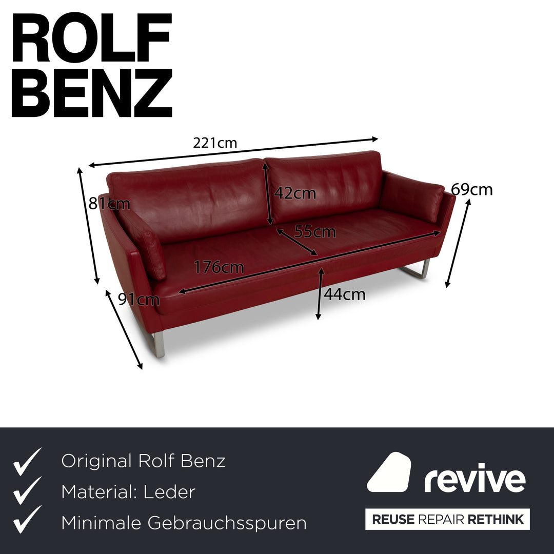 Rolf Benz Vida Leather Three Seater Red Wine Red Sofa Couch