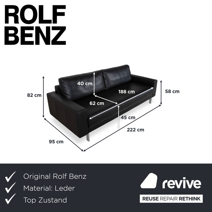Rolf Benz Vida Leder Dreisitzer Schwarz Sofa Couch