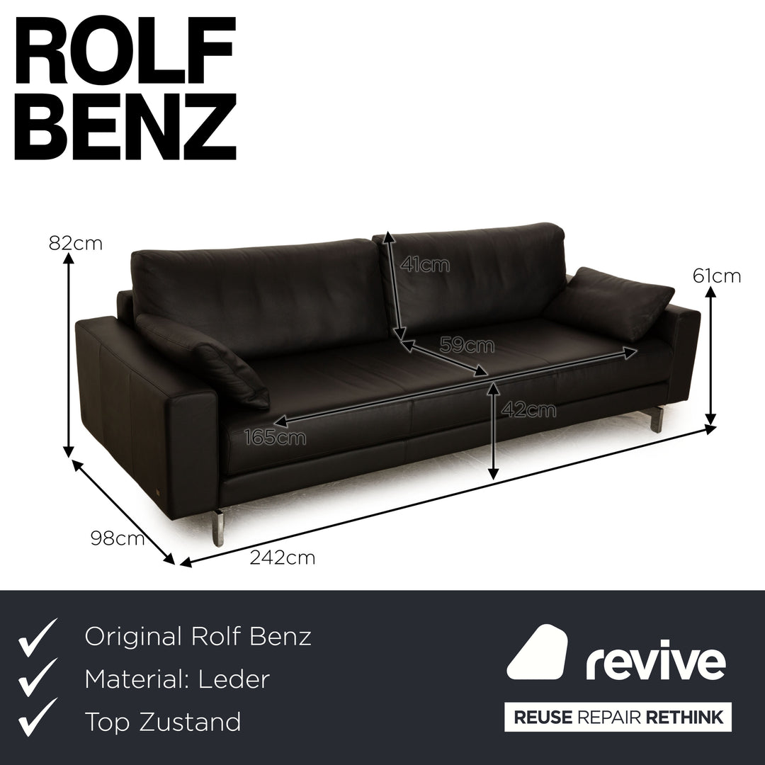 Rolf Benz Vida Leather Three Seater Black Sofa Couch