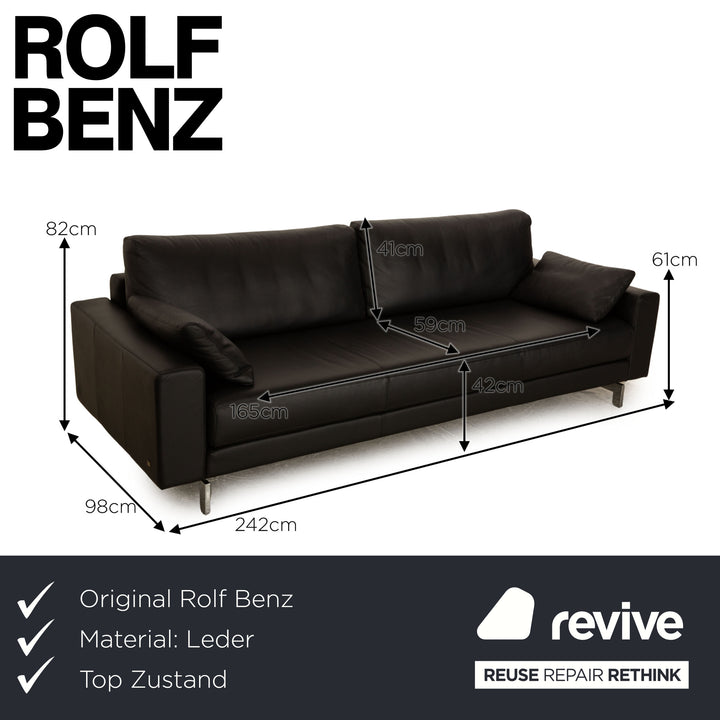Rolf Benz Vida Leather Three Seater Black Sofa Couch