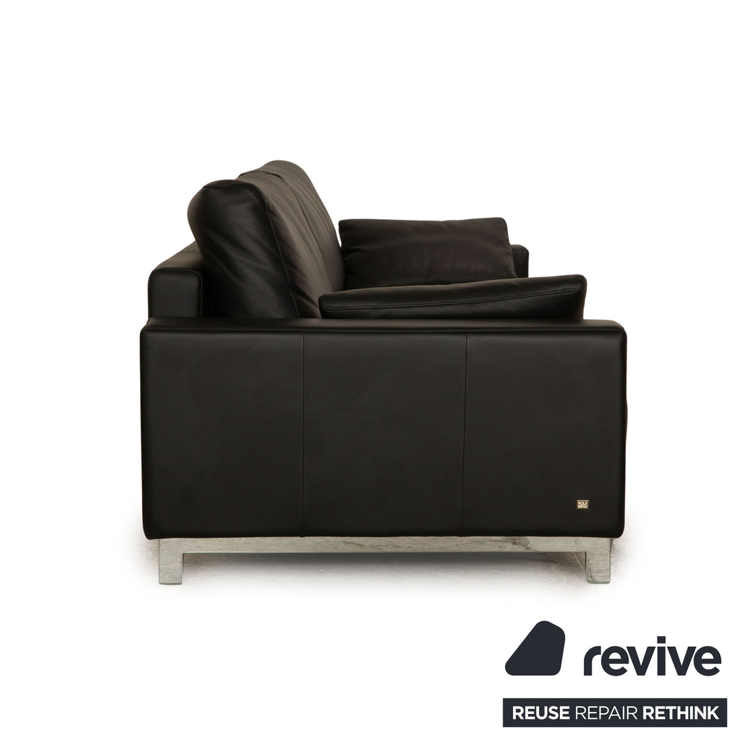 Rolf Benz Vida Leather Three Seater Black Sofa Couch