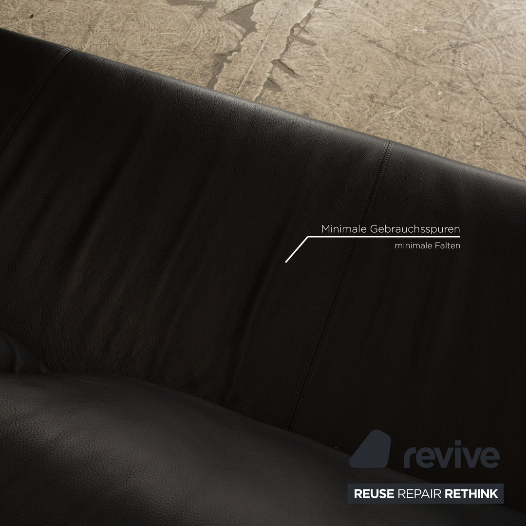 Rolf Benz Vida Leather Three Seater Black Sofa Couch