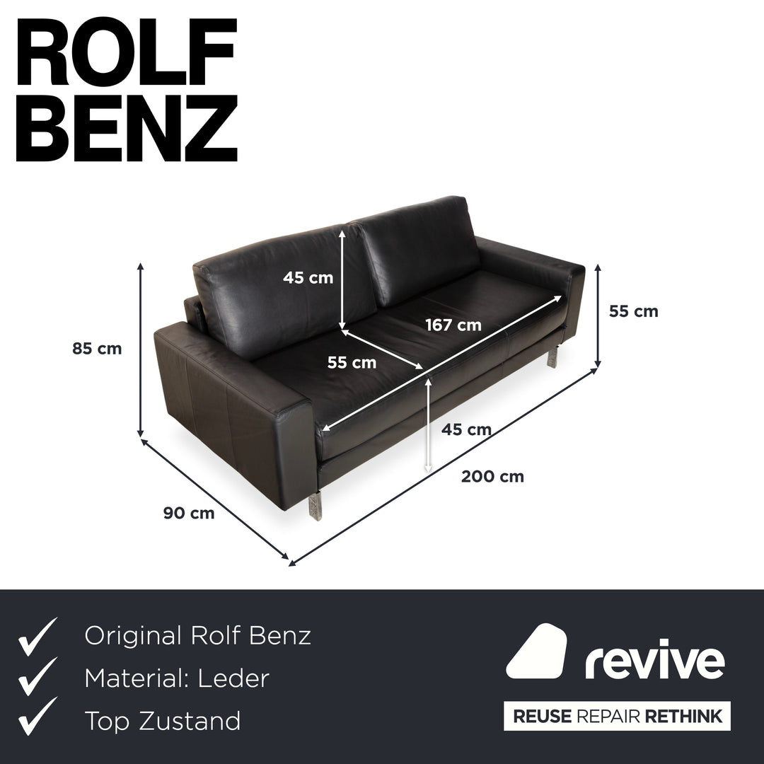 Rolf Benz Vida Leder Dreisitzer Schwarz Sofa Couch