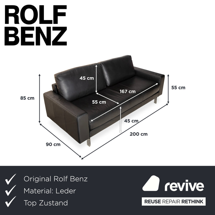Rolf Benz Vida Leder Dreisitzer Schwarz Sofa Couch