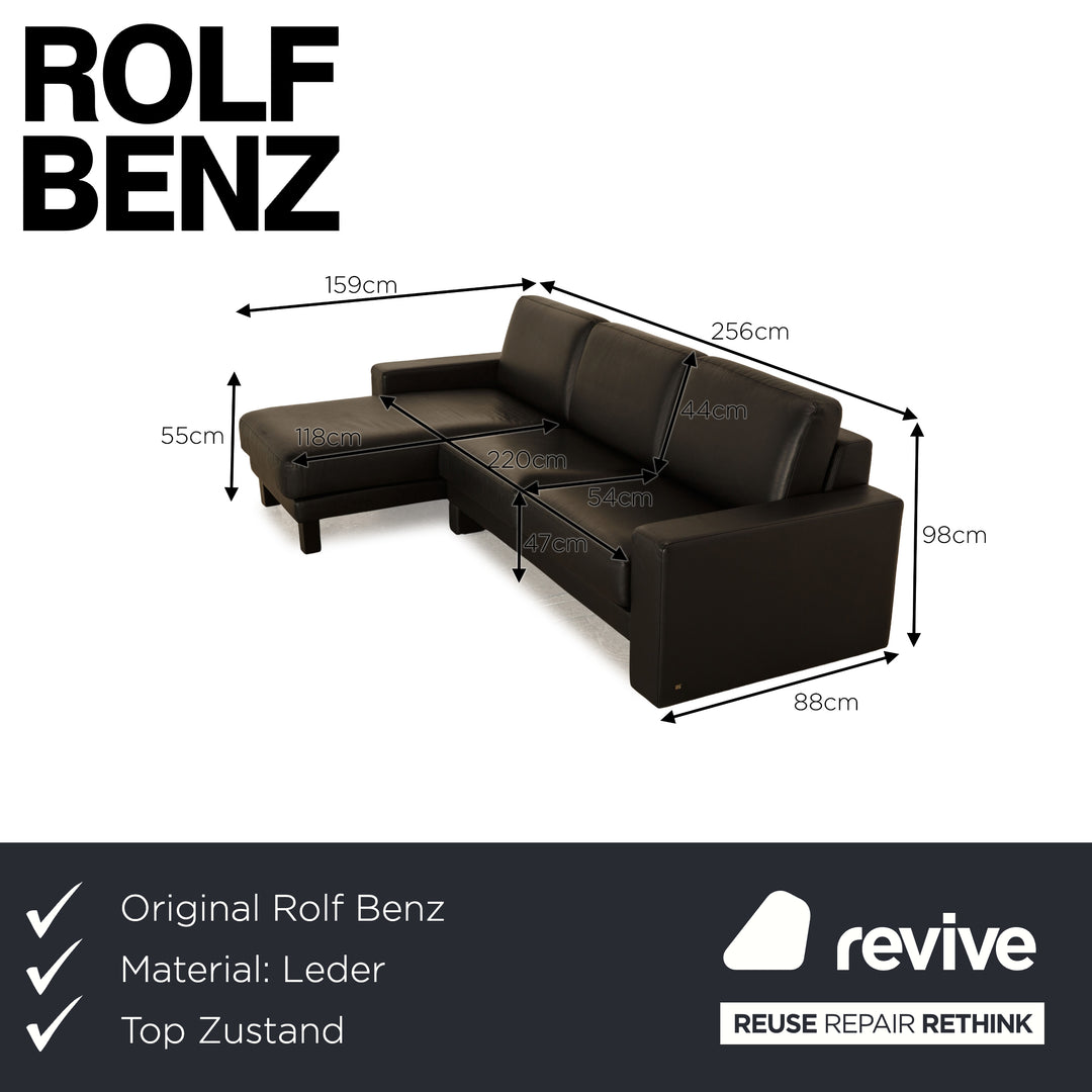 Rolf Benz Vida Leather Corner Sofa Black Recamiere Left Sofa Couch