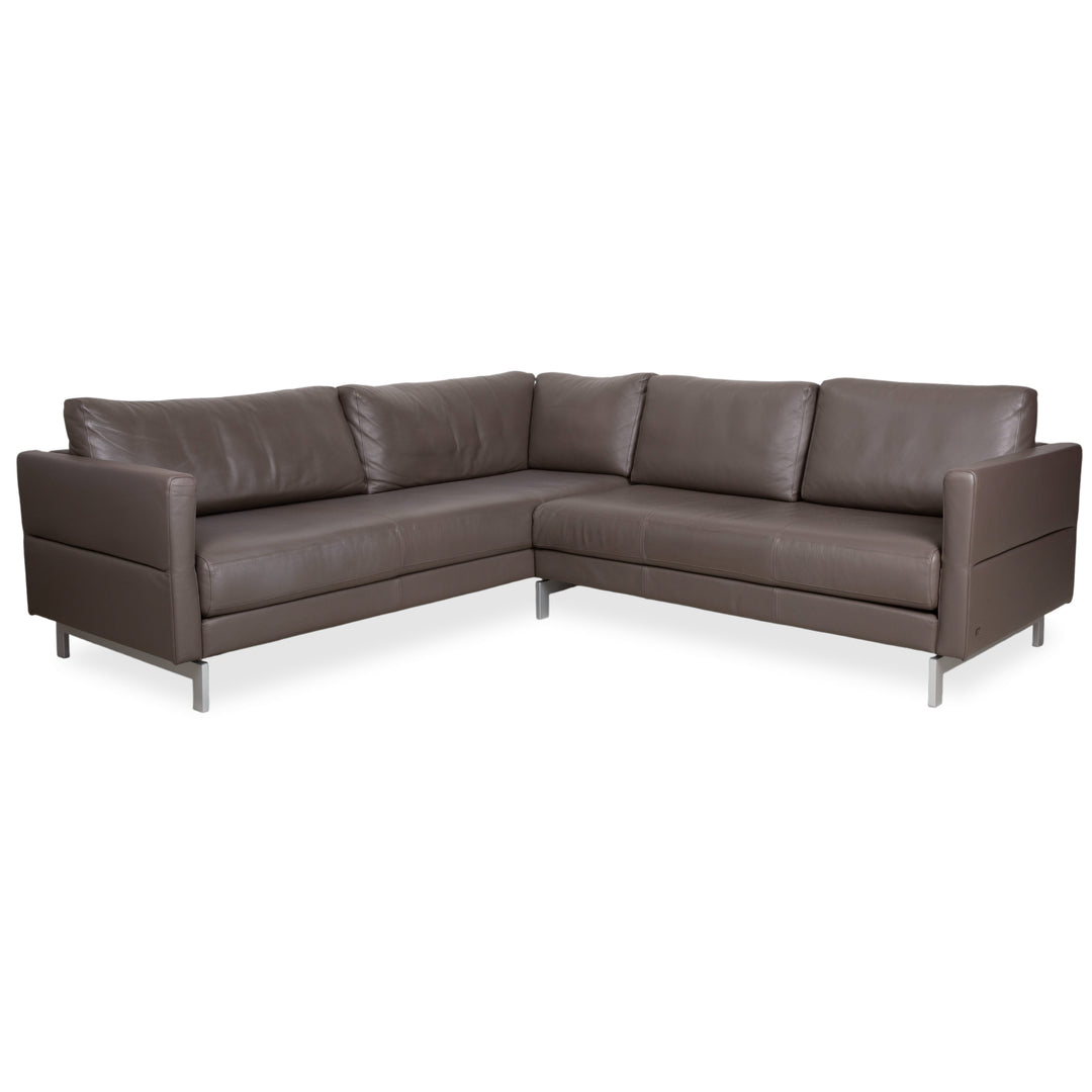 Rolf Benz Vida Leather Metal Corner Sofa Brown Chaise Longue Left