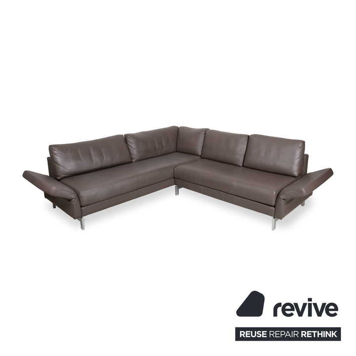 Rolf Benz Vida Leather Metal Corner Sofa Brown Chaise Longue Left